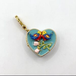 Heart-Shaped Pendant/Charm with Birds and Flowers - Valentines Day Gift